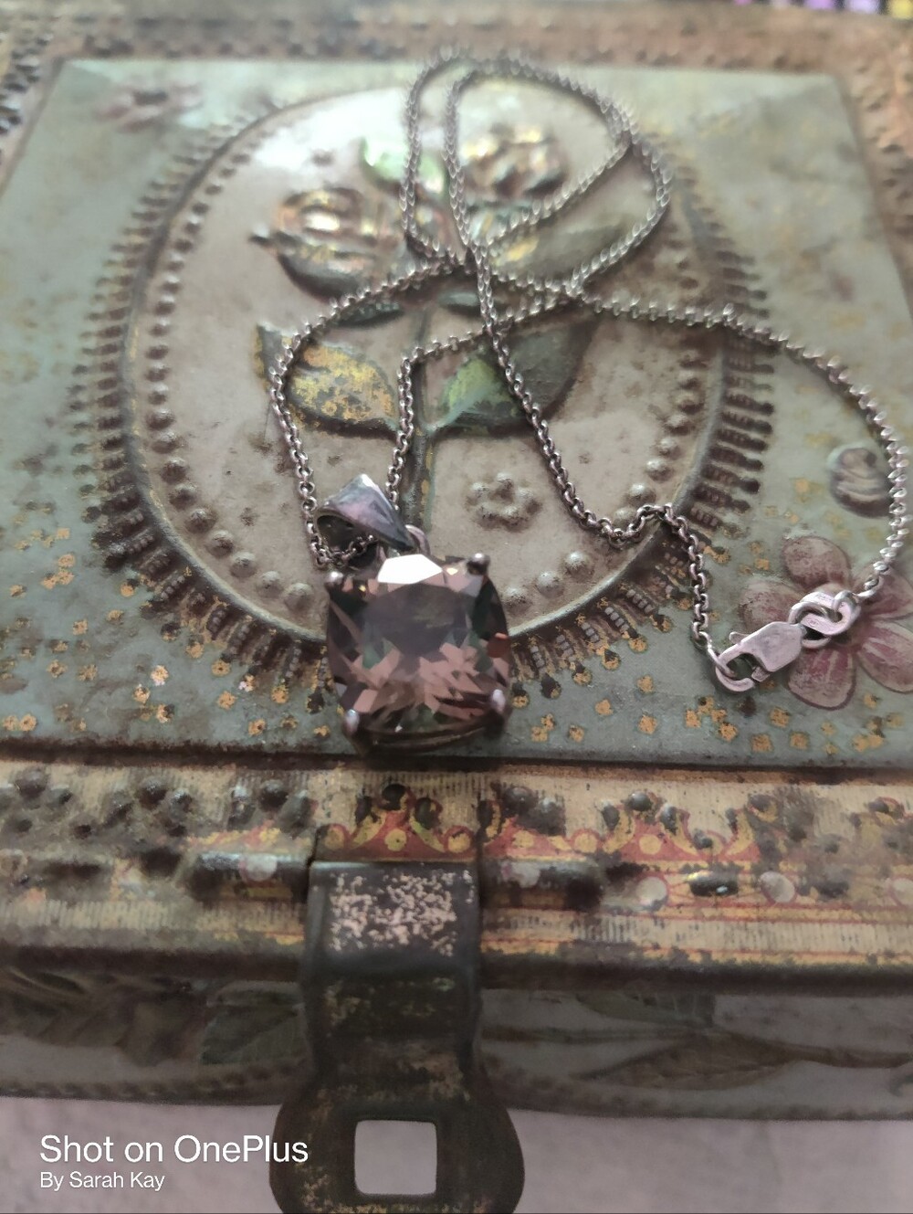 Sterling Silver Pink Cushion Necklace with Chain